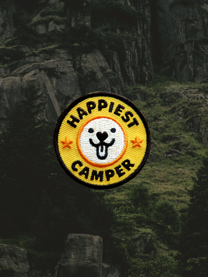 Happiest Camper iron-on patch for dogs