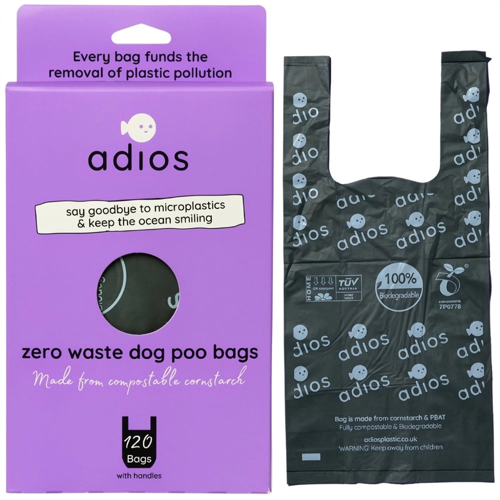 Compostable Dog Poo Bags - 120 Pack with Handles | Adios Plastic