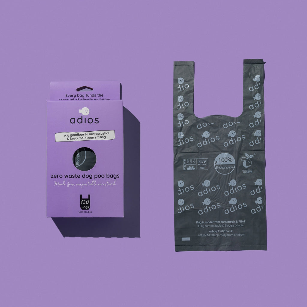 Compostable Dog Poo Bags - 120 Pack with Handles | Adios Plastic